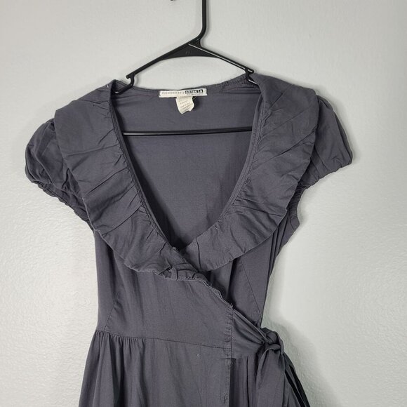 Necessary Objects Gray Short Sleeve Wrap Dress Cotton Blend‎ Ruffle Neck Small - Picture 5 of 12